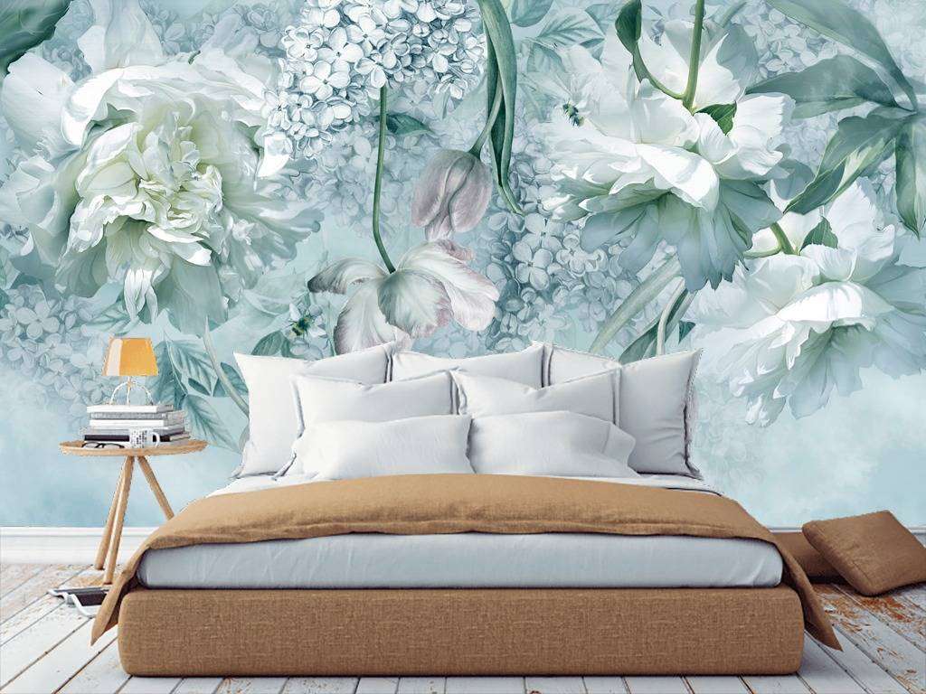 Фотообои в интерьере пионы и тюльпаны  13-195 фото