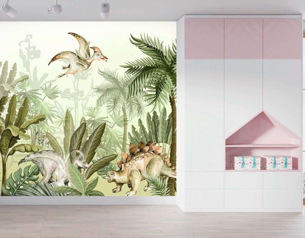 Фотообои в интерьере тропики с динозаврами  14-642 фото