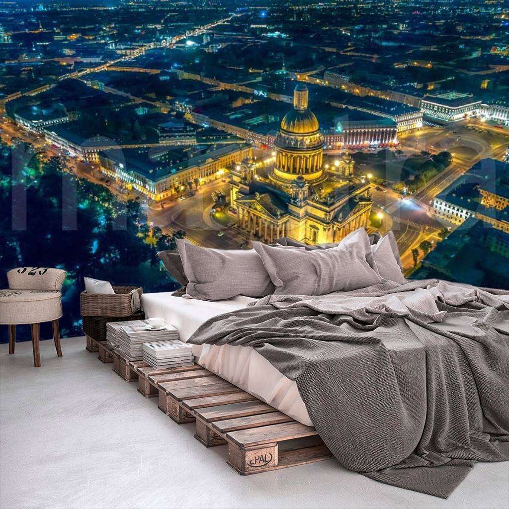 Фотообои в интерьере ночной питер  9-686 фото