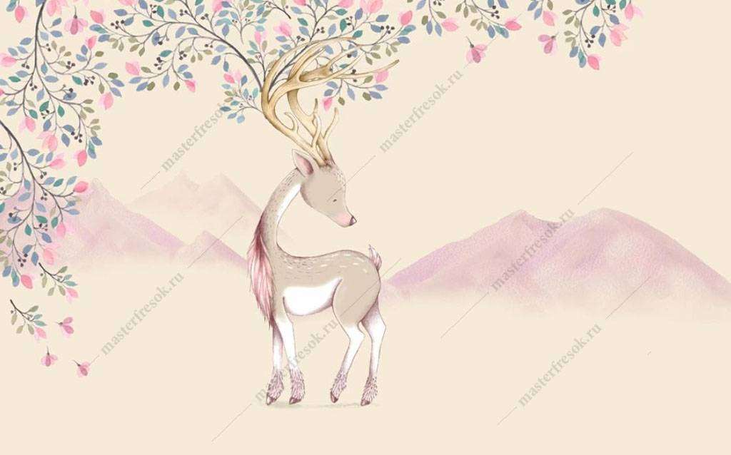 Фотообои в интерьере розовый олененок  15-886 фото