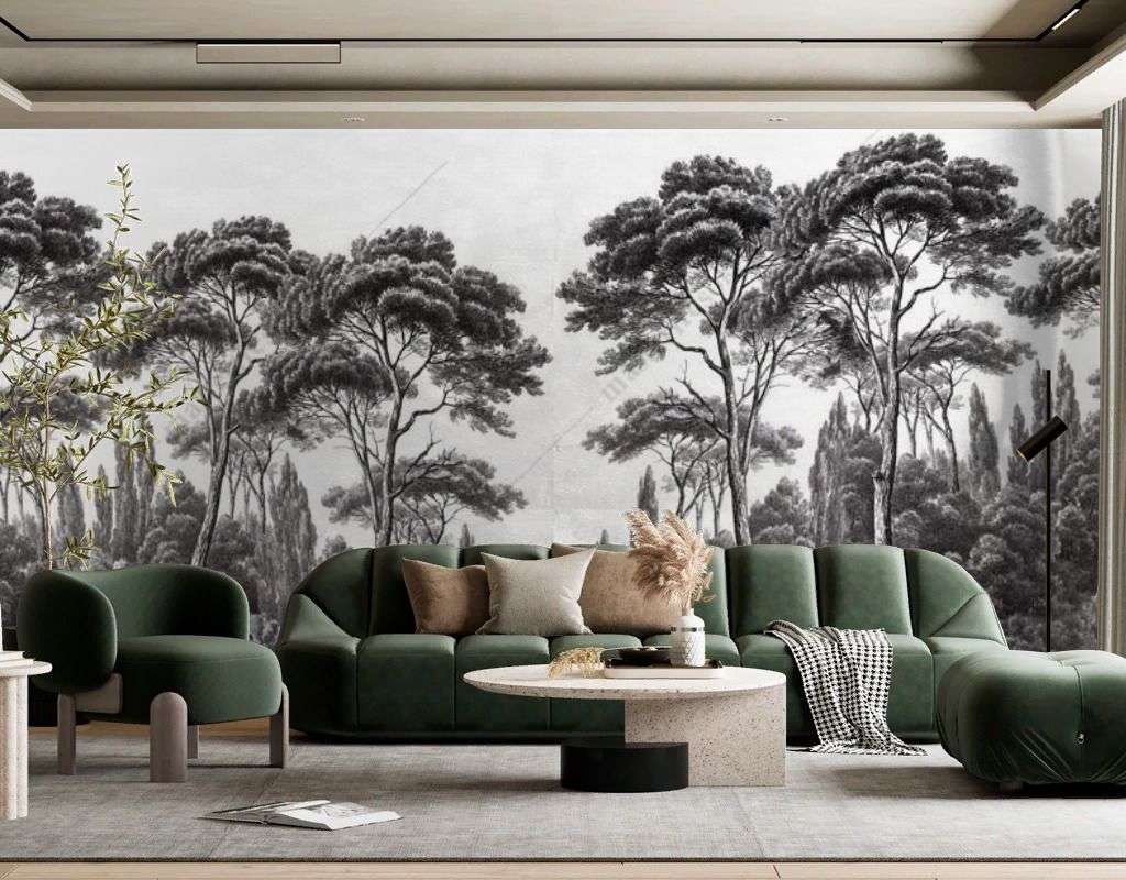 Фотообои в интерьере кипарис в технике гризайль  9-1673 фото