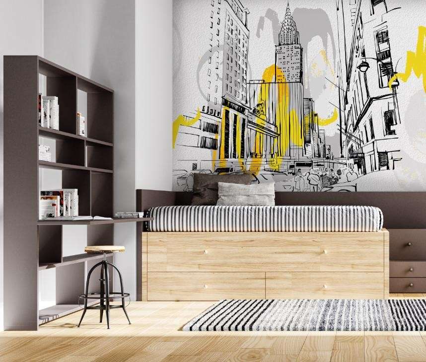 Фотообои в интерьере нью-йорк графика  14-389 фото