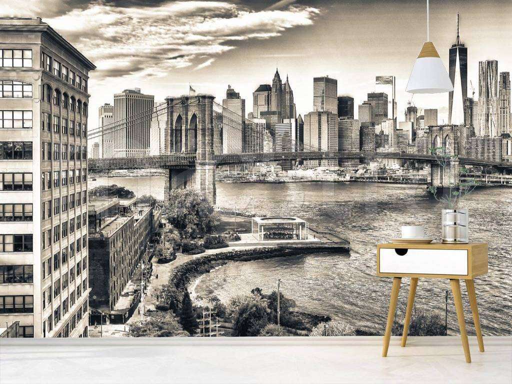 Фотообои в интерьере черно белый бруклинской мост живописный  9-825 фото