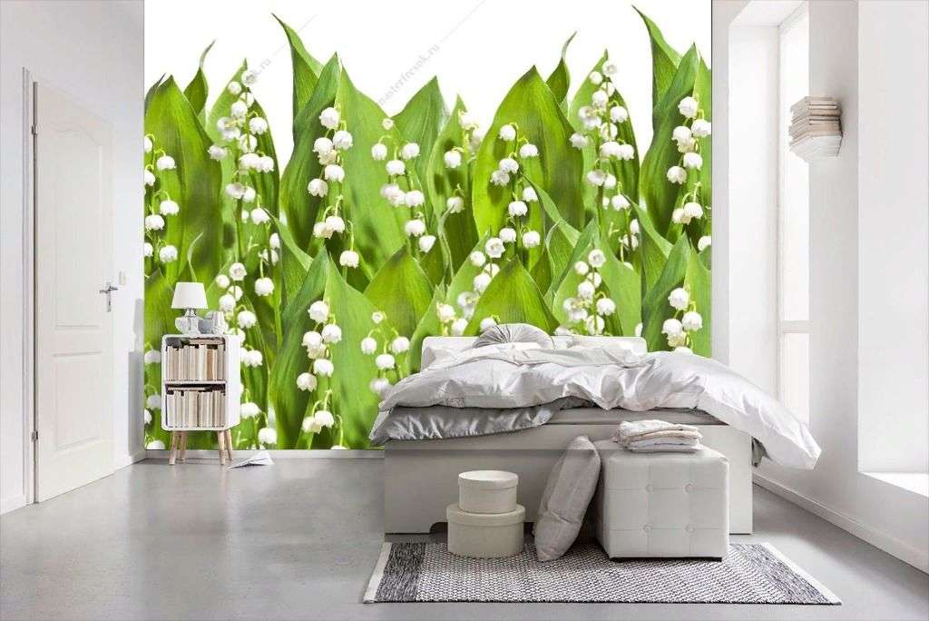 Фотообои в интерьере яркие ландыши  14-333 фото