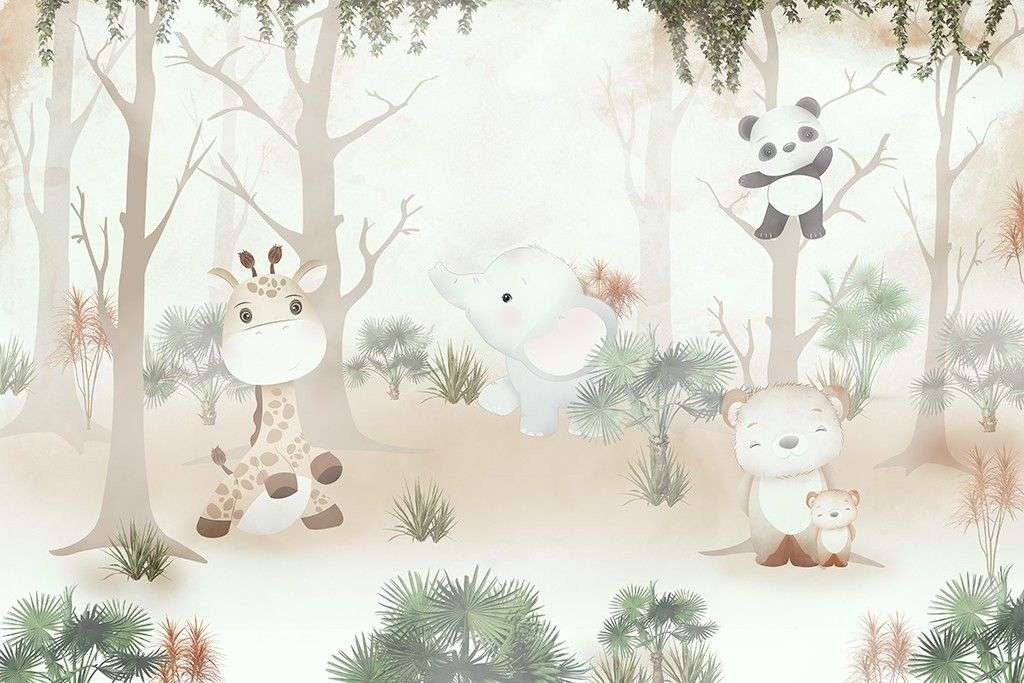 Фотообои в интерьере детские лес со зверушками   12-1606 фото