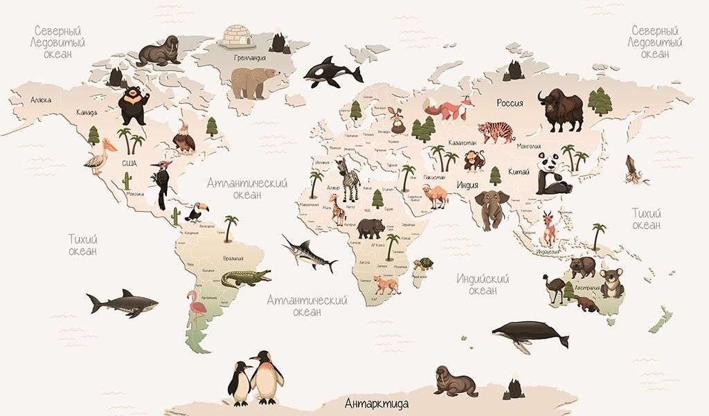 Фотообои в интерьере светлая карта мира  12-1151 фото