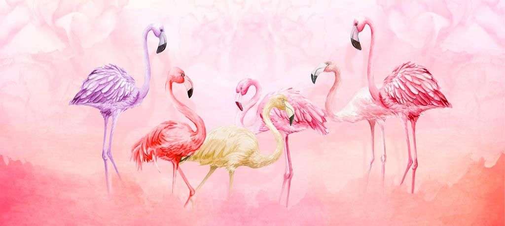 Фотообои в интерьере фламинго на розовом фоне  12-1204 фото