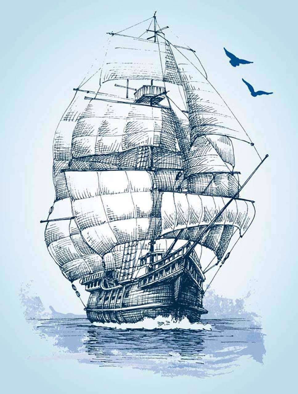 Фотообои в интерьере корабль в море акварелью  12-367 фото