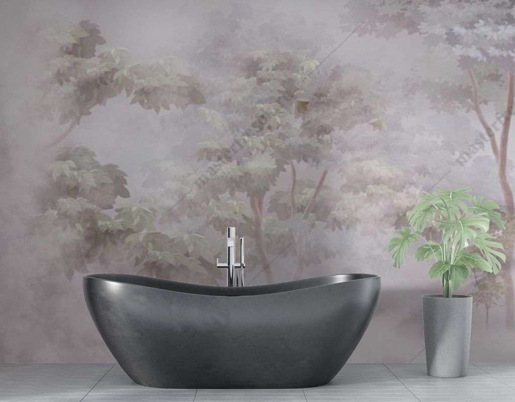 Фотообои в интерьере лес туманным утром  13-473 фото