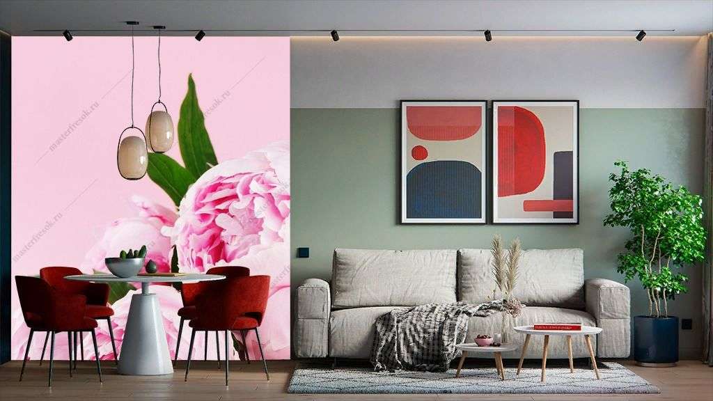 Фотообои в интерьере пионы розовые  9-1792 фото