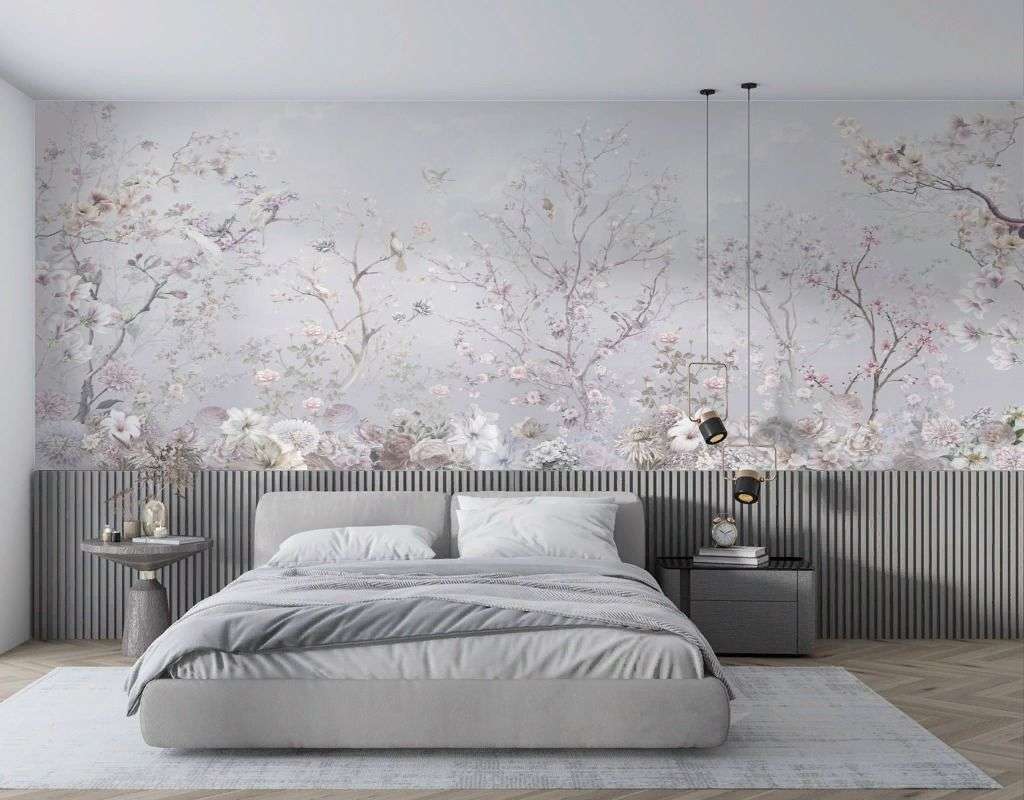 Фотообои в интерьере шинуазри нежный фон  13-719 фото