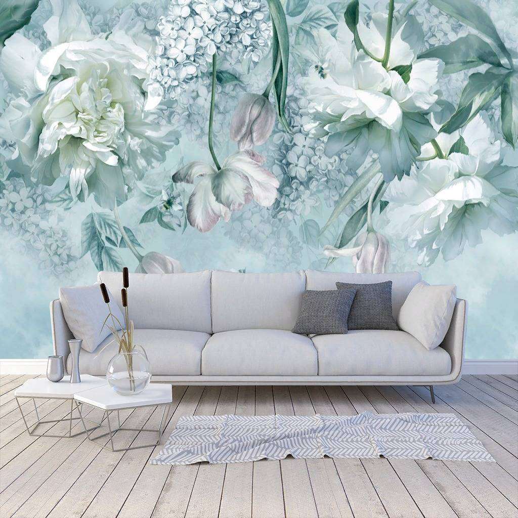 Фотообои в интерьере пионы и тюльпаны  13-195 фото