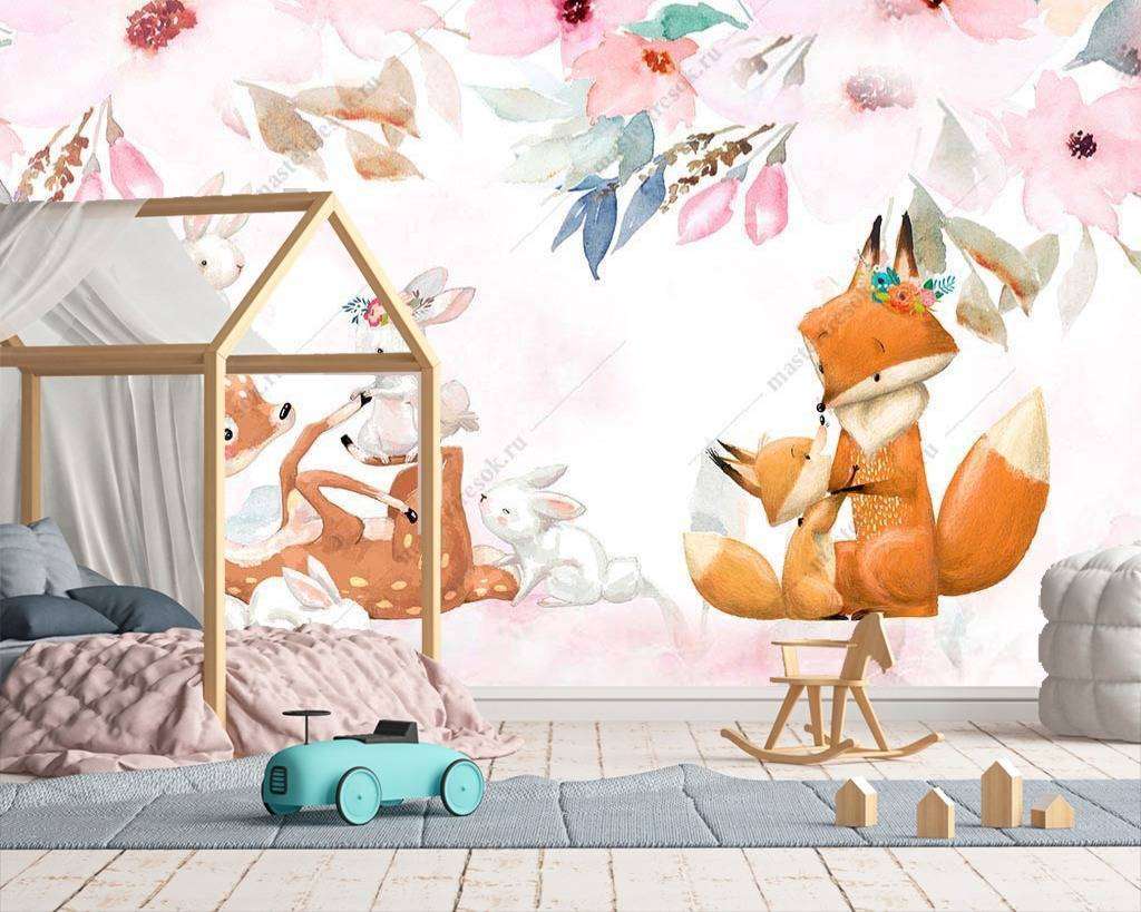Фотообои в интерьере милые иллюстрации  14-004 фото