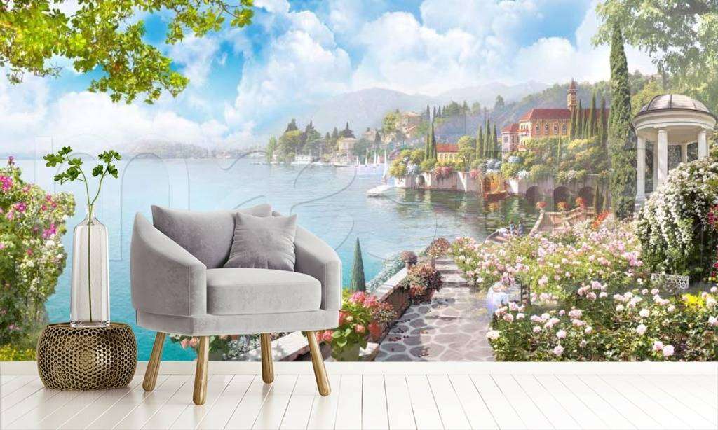 Фотообои в интерьере солнечное утро на набережной  5-067 фото