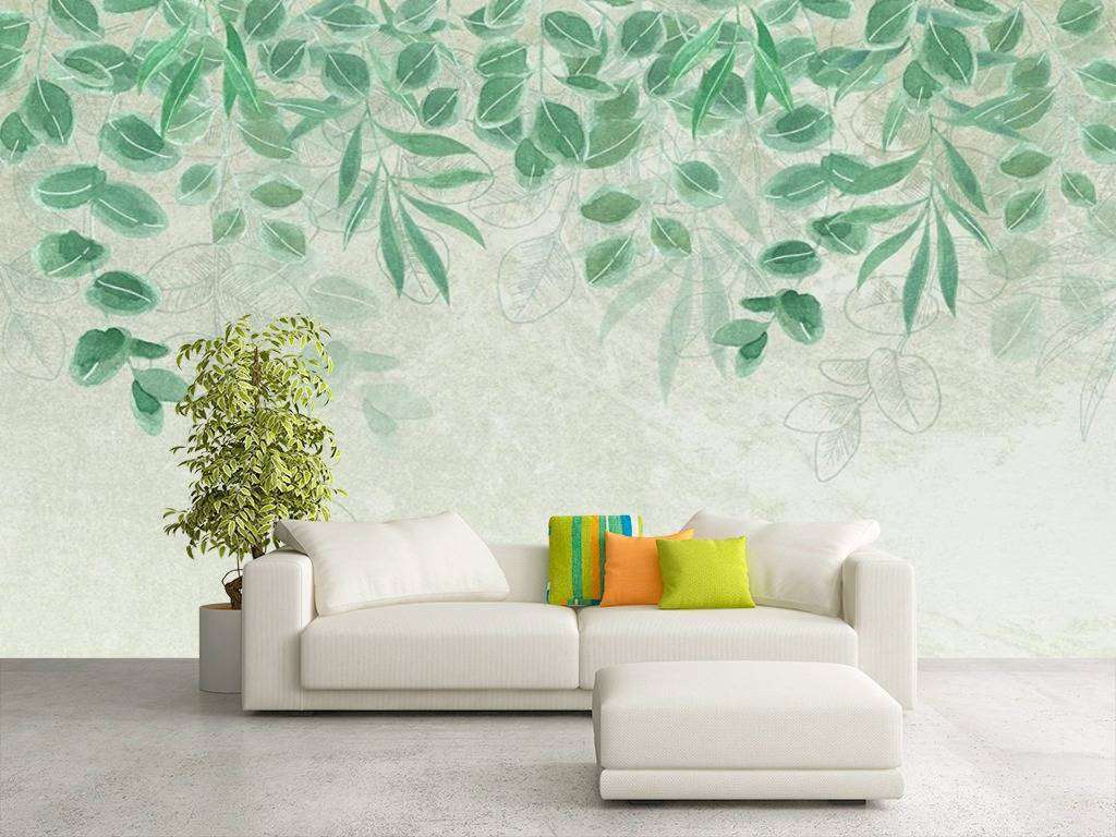 Фотообои в интерьере зеленый фон листья  15-465 фото