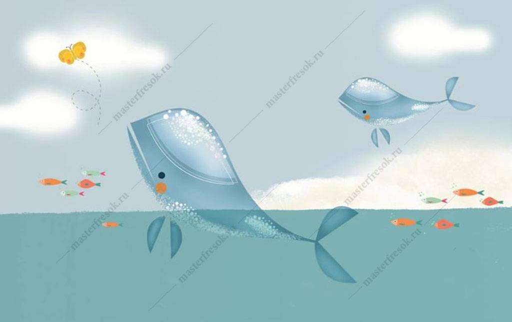 Фотообои в интерьере киты плывут  16-026 фото