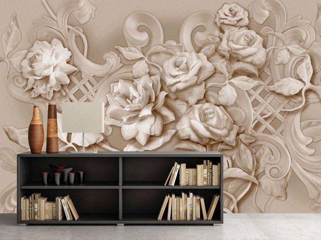 Фотообои в интерьере барельеф цветы  13-272 фото