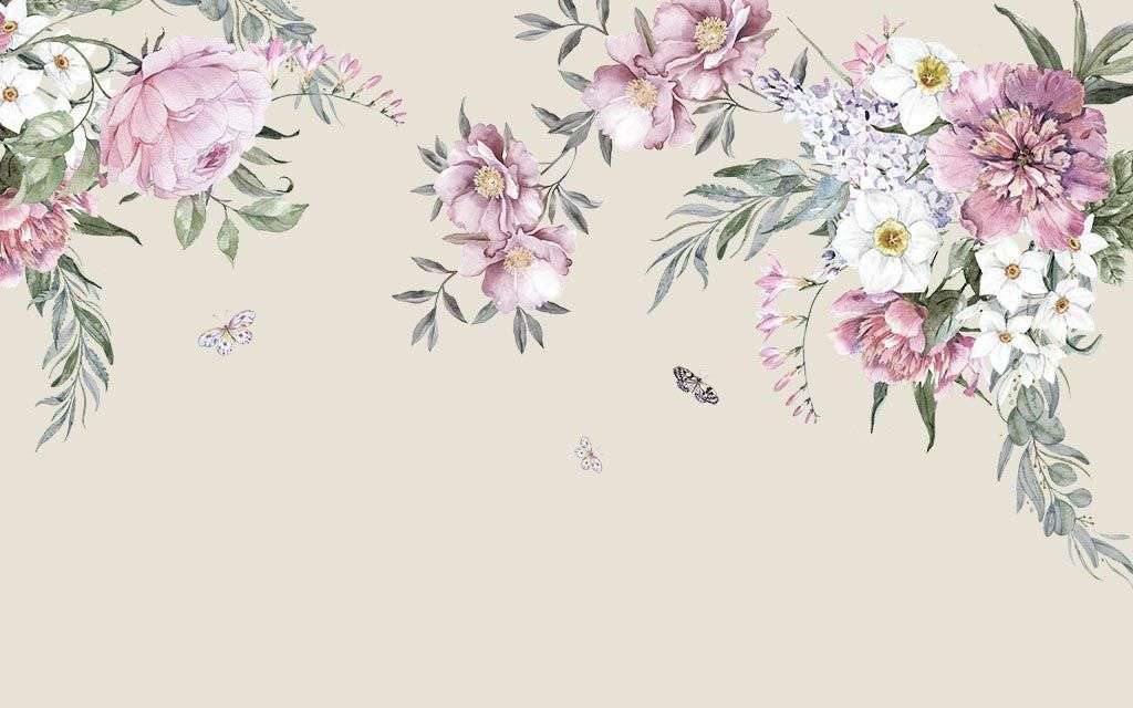 Фотообои в интерьере акварельные цветы  14-319 фото