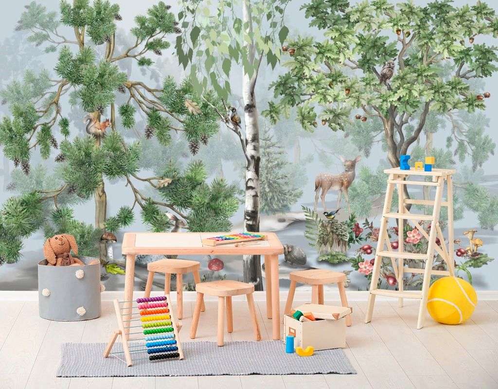 Фотообои в интерьере роща с животными  13-713 фото