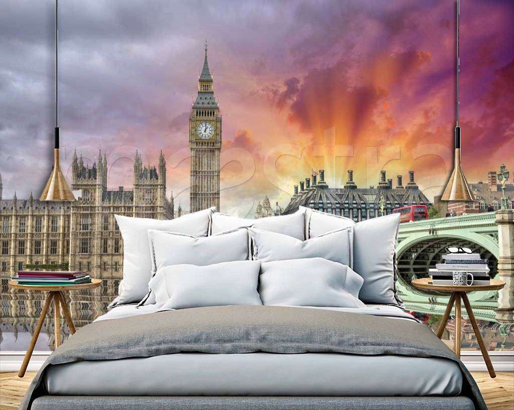 Фотообои в интерьере сиреневый закат лондона  9-479 фото