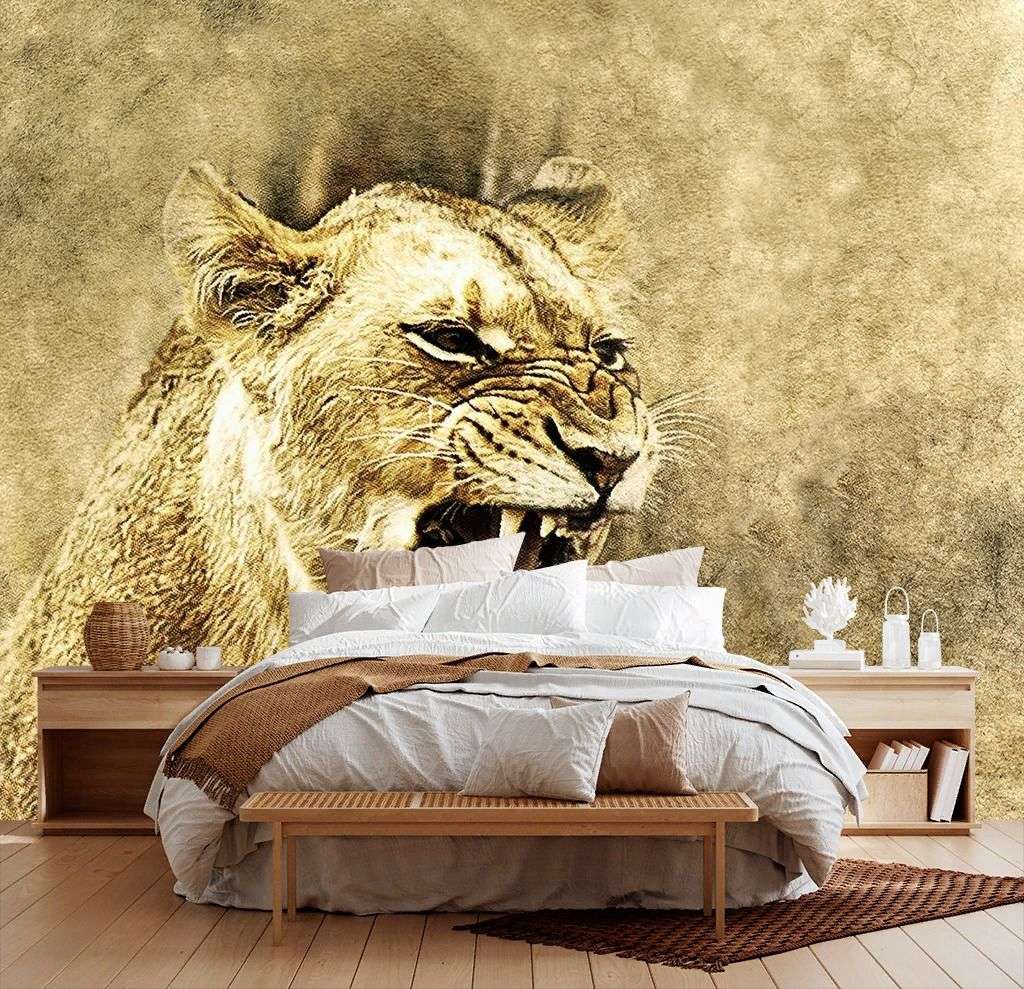 Фотообои в интерьере львица  9-2063 фото