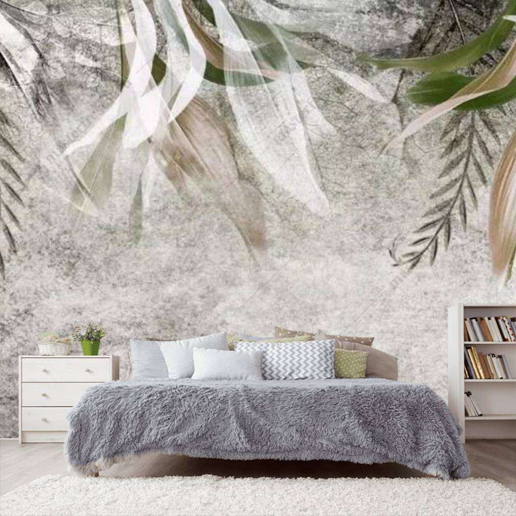 Фотообои в интерьере листва акварель  16-107 фото