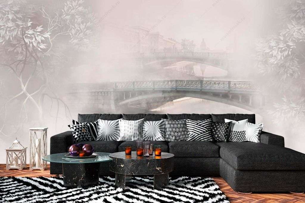 Фотообои в интерьере туманный мост  13-526 фото
