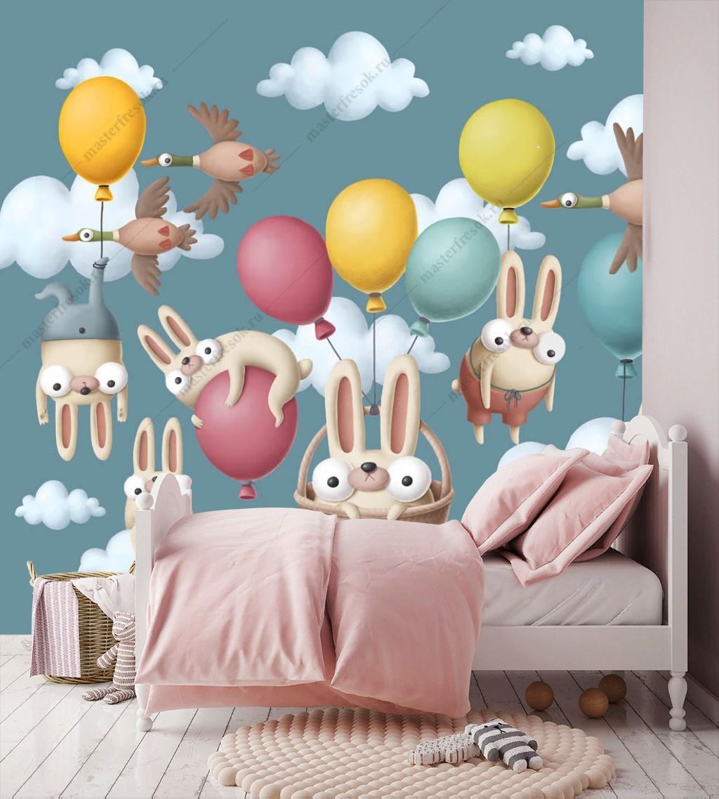 Фотообои Кролики на воздушных шариках  14-244