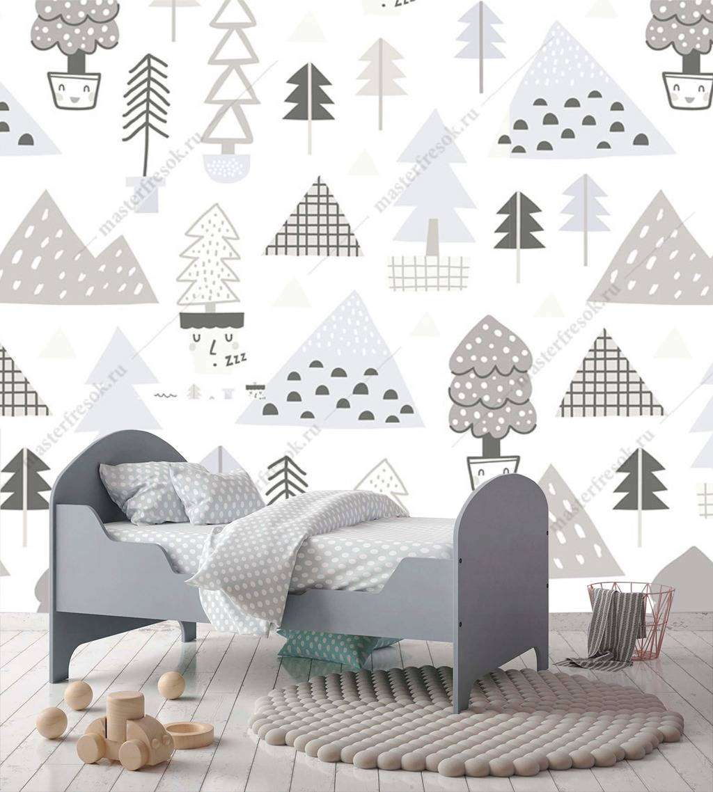Фотообои в интерьере горы серые и елочки  12-706 фото