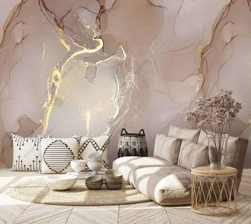 Фотообои Бесшовные обои на стену:  Мрамор с золотом. Артикул: 9-1518  