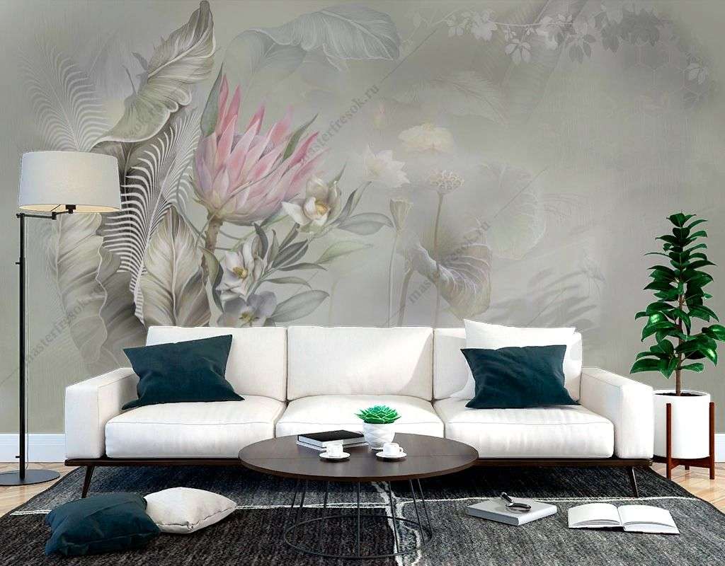 Фотообои в интерьере цветок протеи  13-490 фото