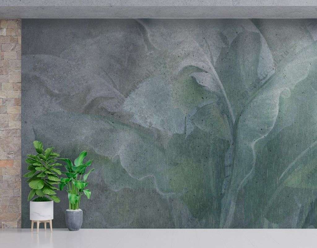 Фотообои в интерьере зеленые листья банана  13-457 фото