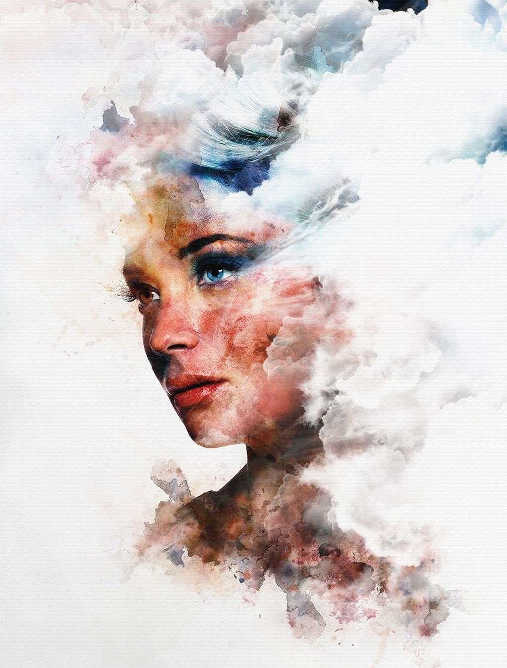 Фотообои в интерьере лицо акварель  9-2061 фото
