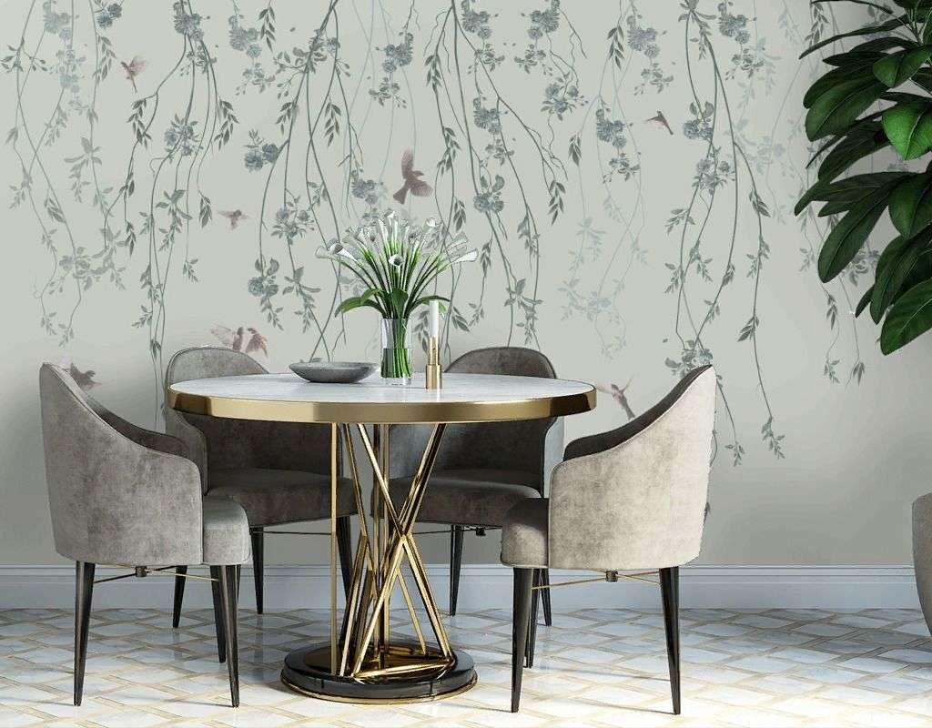 Фотообои в интерьере ветви сверху и птички  13-711 фото