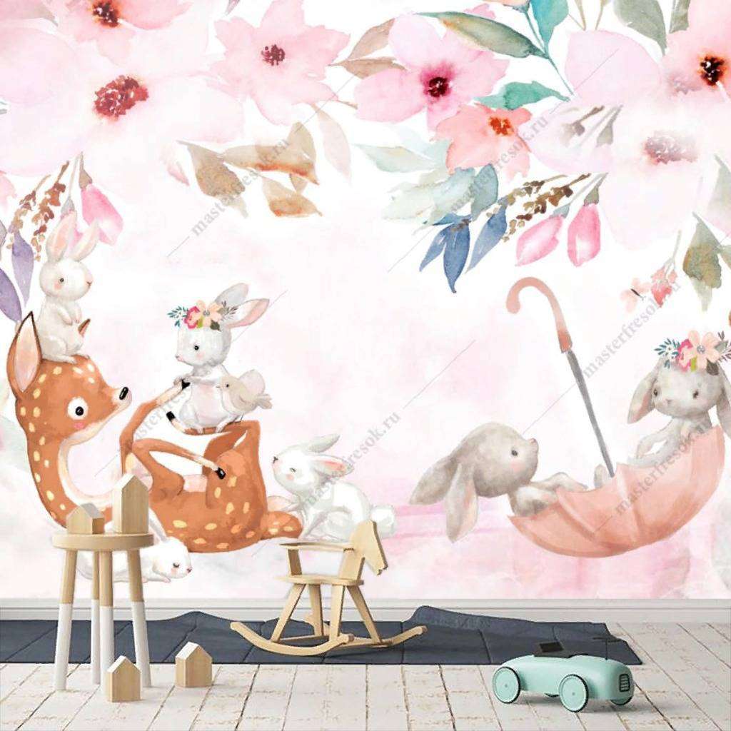 Фотообои в интерьере зайка в зонтике  13-215 фото