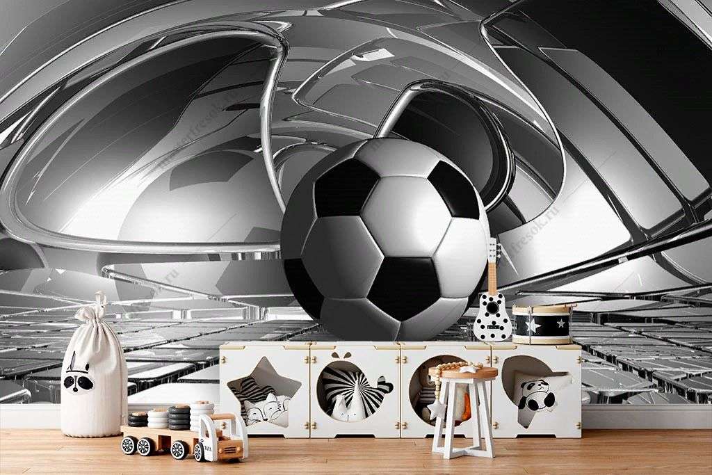 Фотообои в интерьере футбольный мяч 3д  12-1481 фото