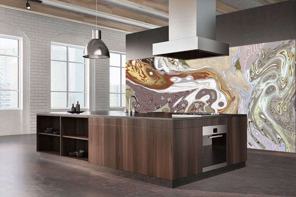 Фотообои в интерьере флюид арт серая акварель  13-605 фото