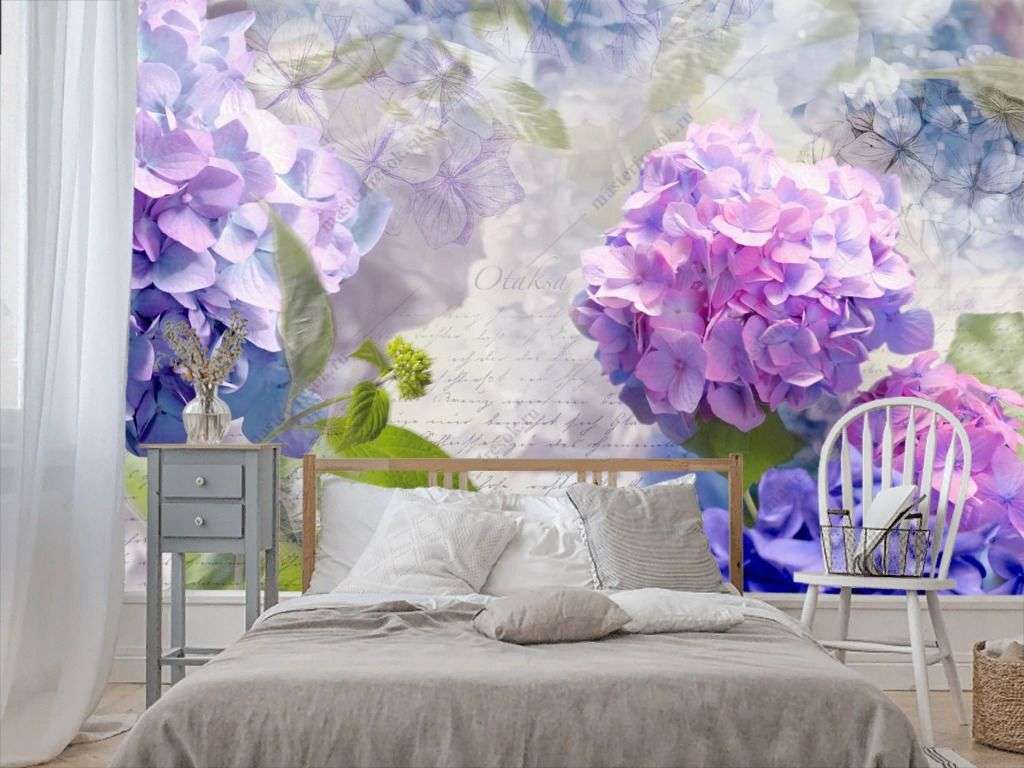 Фотообои в интерьере цветы гортензия  9-1433 фото