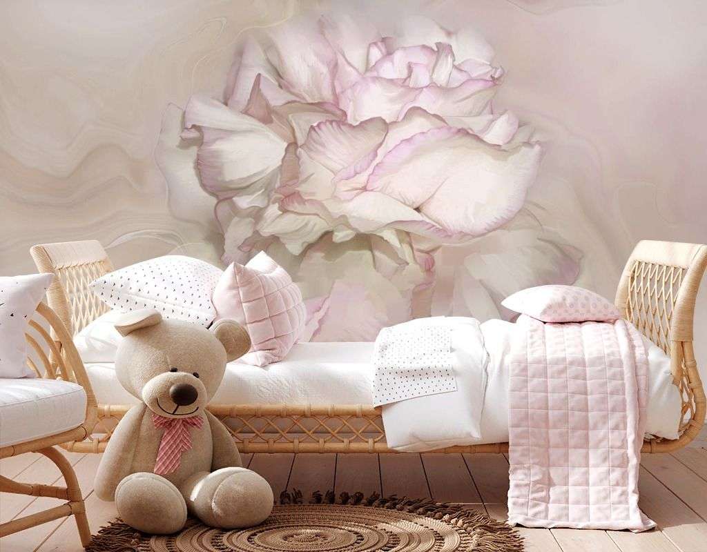 Фотообои в интерьере пион бежевый 3д  13-734 фото