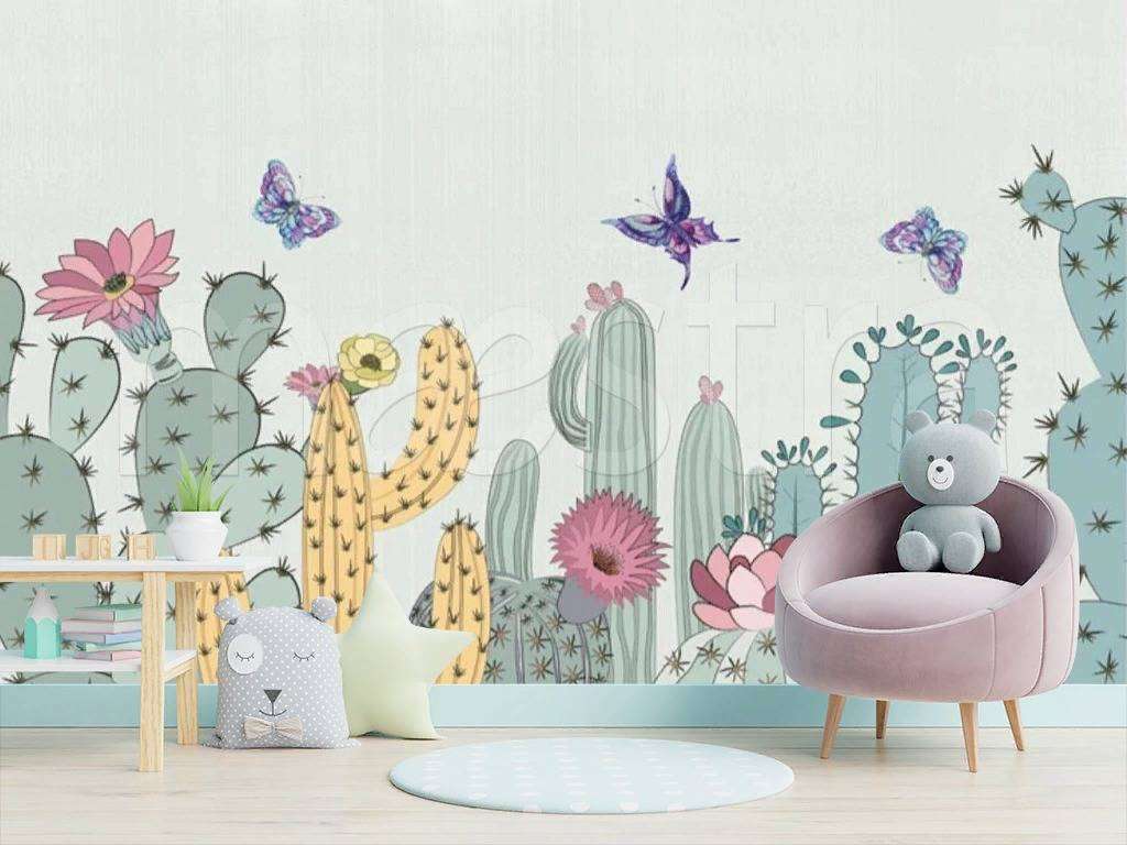 Фотообои в интерьере кактусы рисунок  15-129 фото