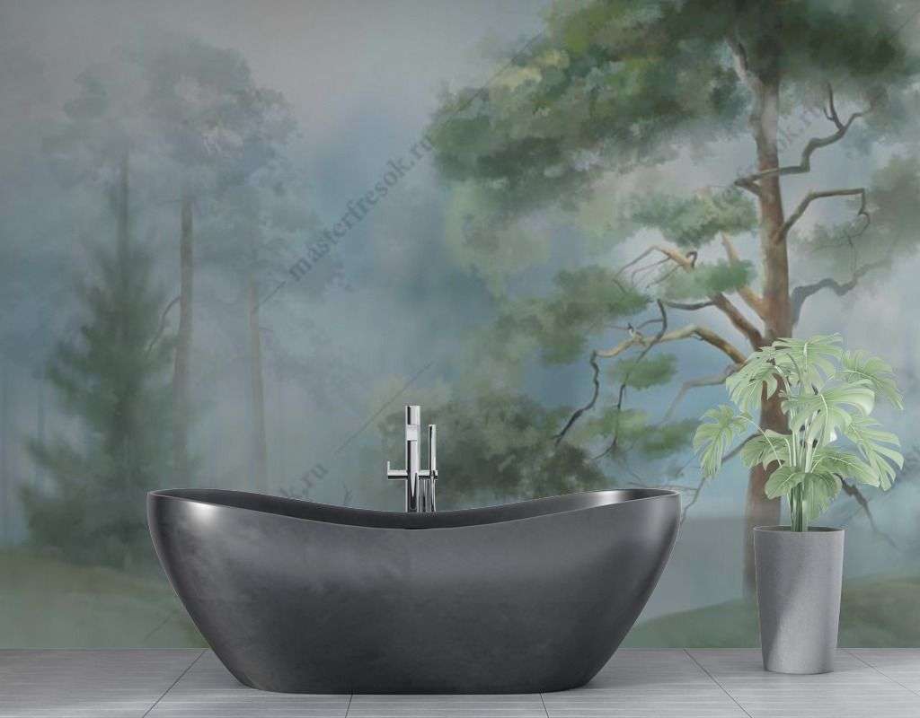 Фотообои в интерьере хвойный лес утром  13-461 фото