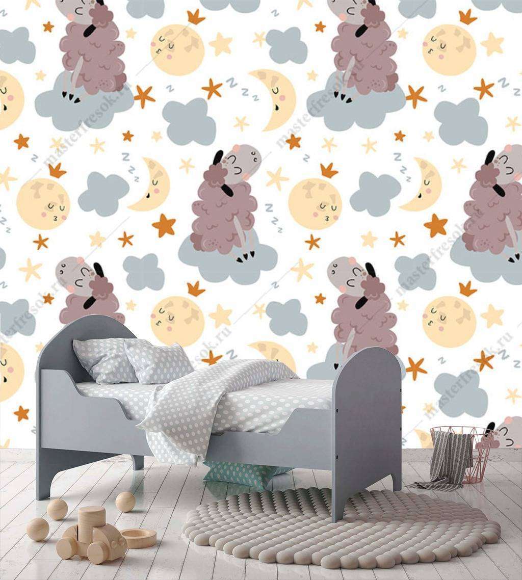 Фотообои в интерьере барашки на облаках  12-684 фото