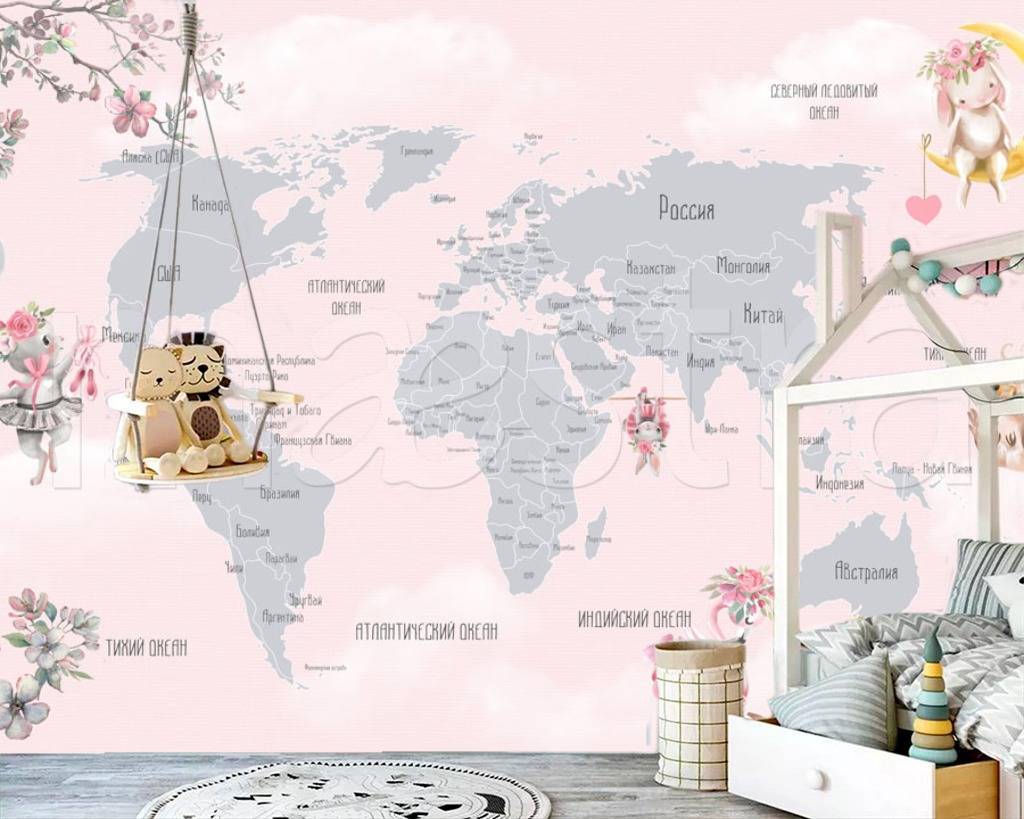 Фотообои Карта на русском розовая  12-503