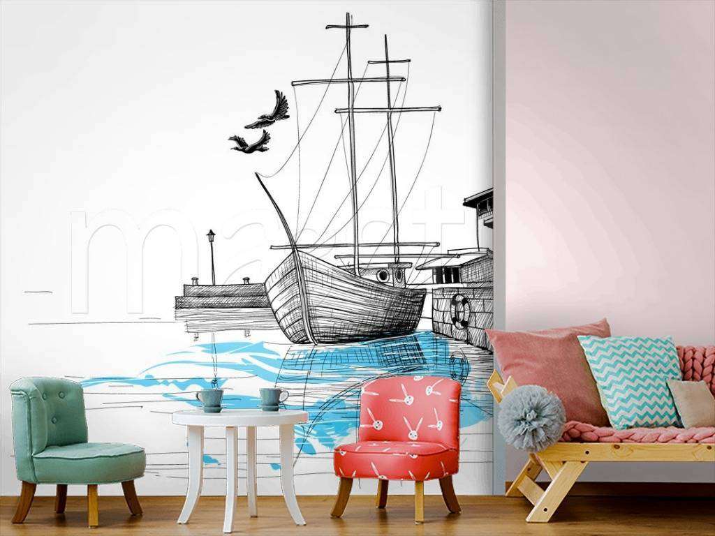 Фотообои в интерьере корабль прибыл в город  12-379 фото