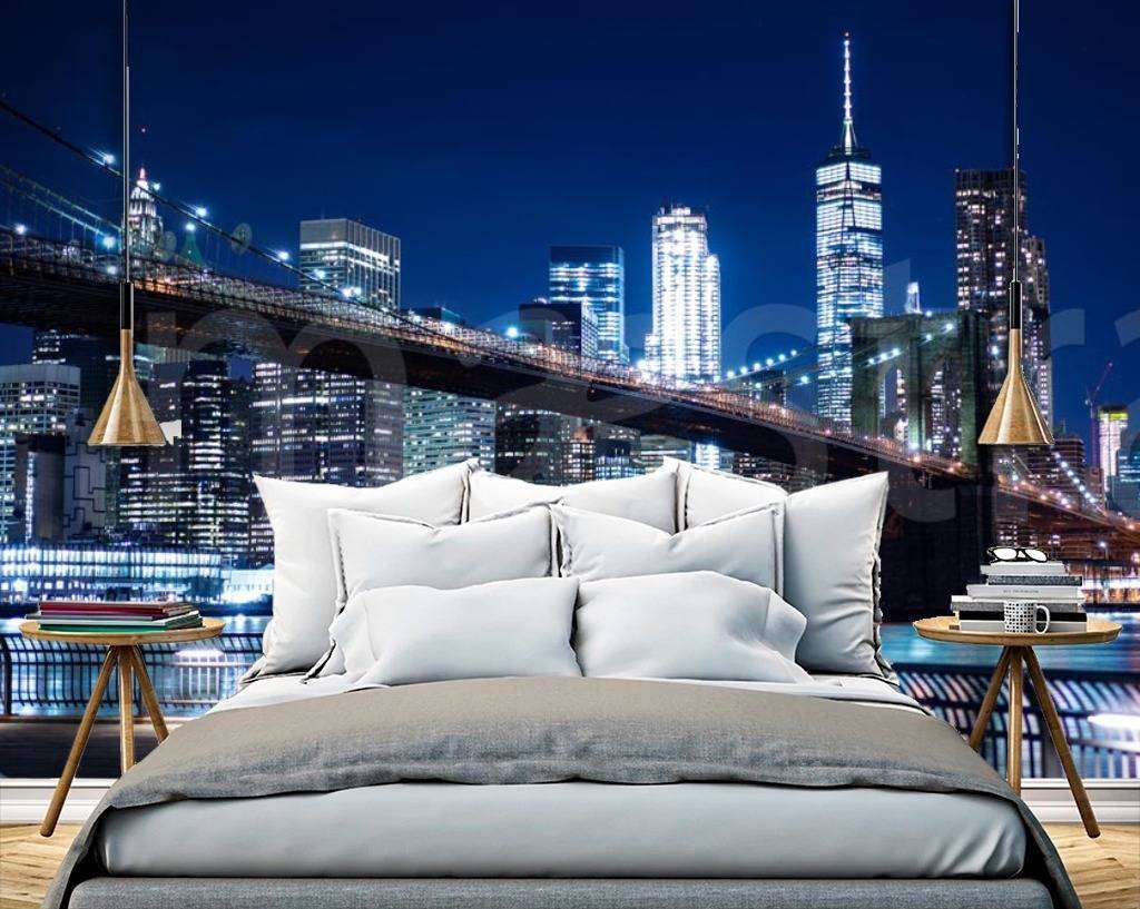 Фотообои в интерьере набережная у вечернего бруклинского моста  9-842 фото