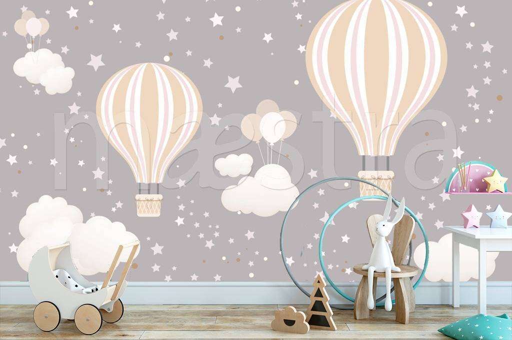 Фотообои в интерьере воздушные шары на сером  12-426 фото