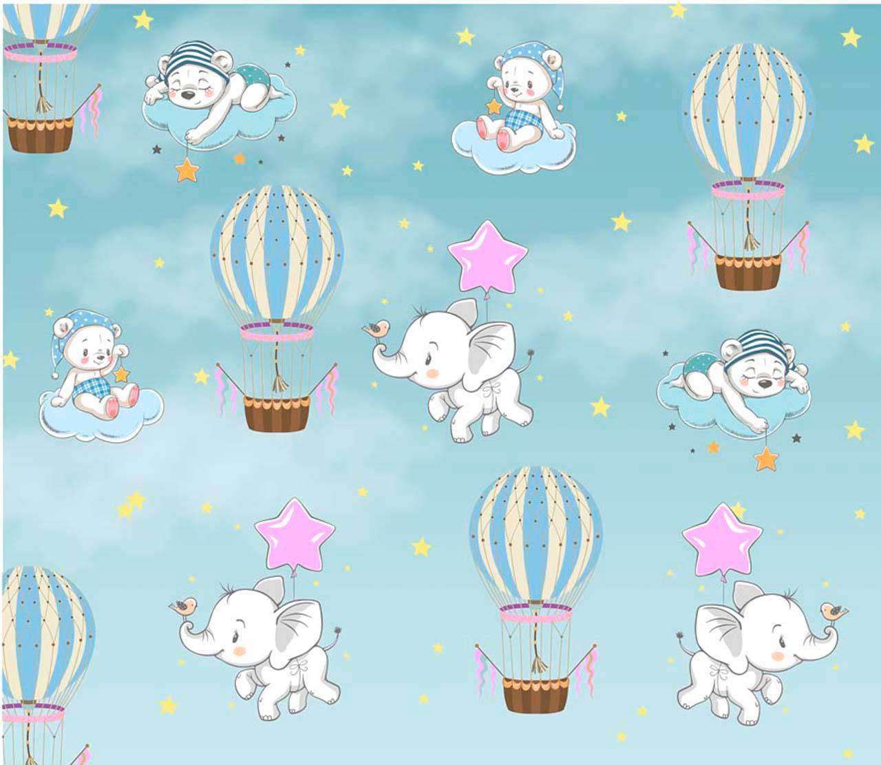 Фотообои в интерьере медведи и слоны парят в облаках  12-405 фото
