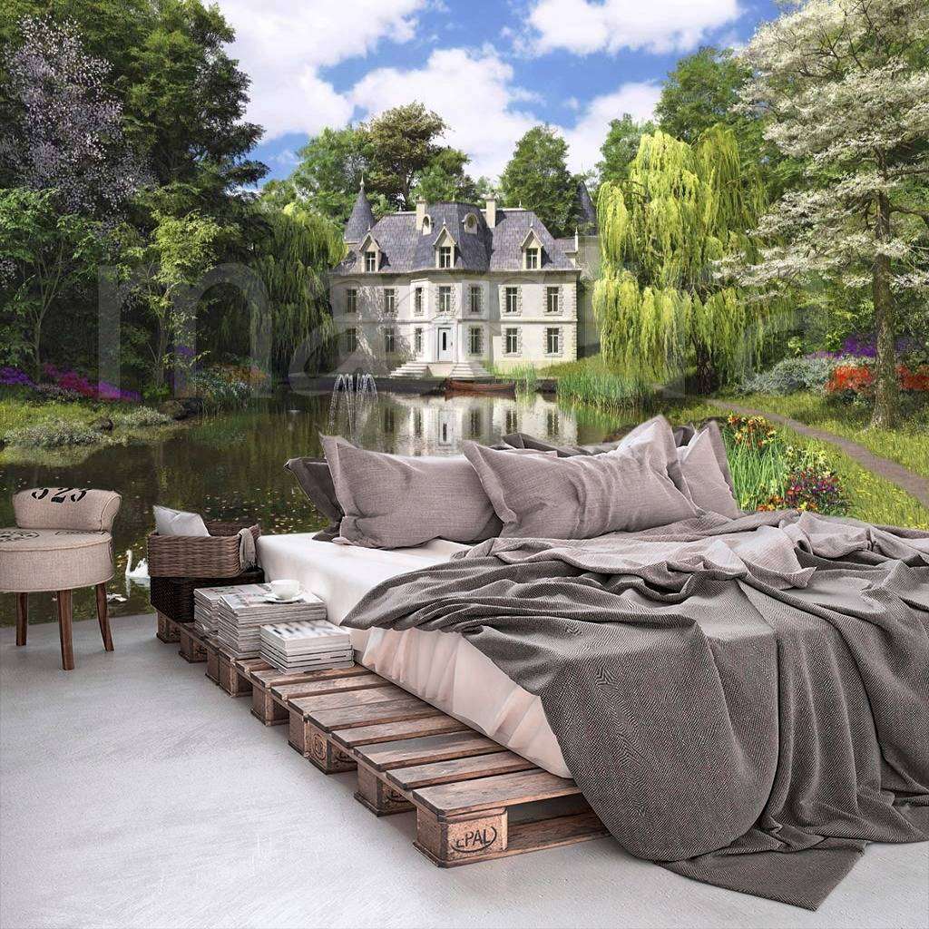 Фотообои в интерьере дом в лесу с озером  8-136 фото