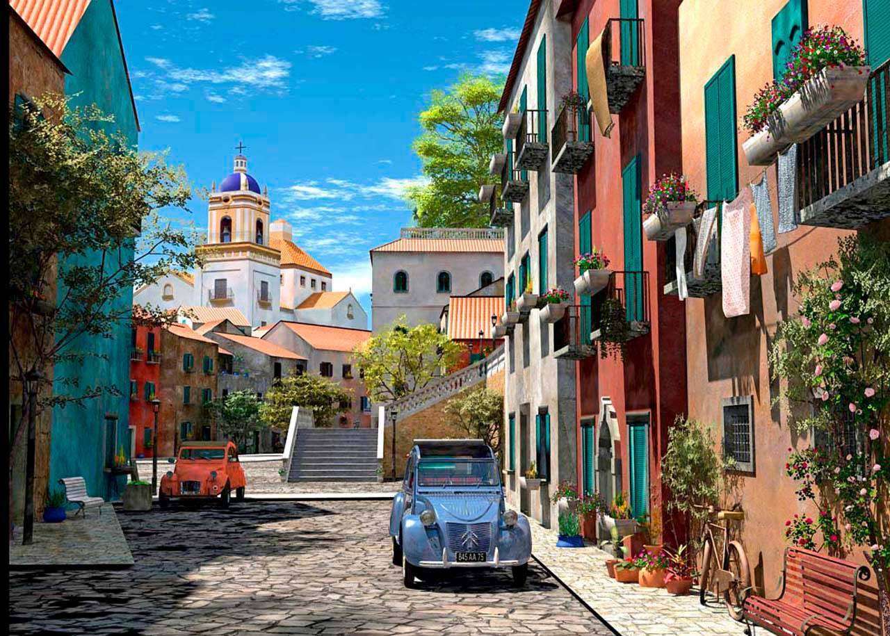 Фотообои в интерьере ретро автомобиль на старинной улочке  8-023 фото