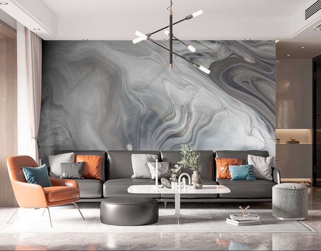 Фотообои в интерьере серый мрамор с разводами  9-1533 фото
